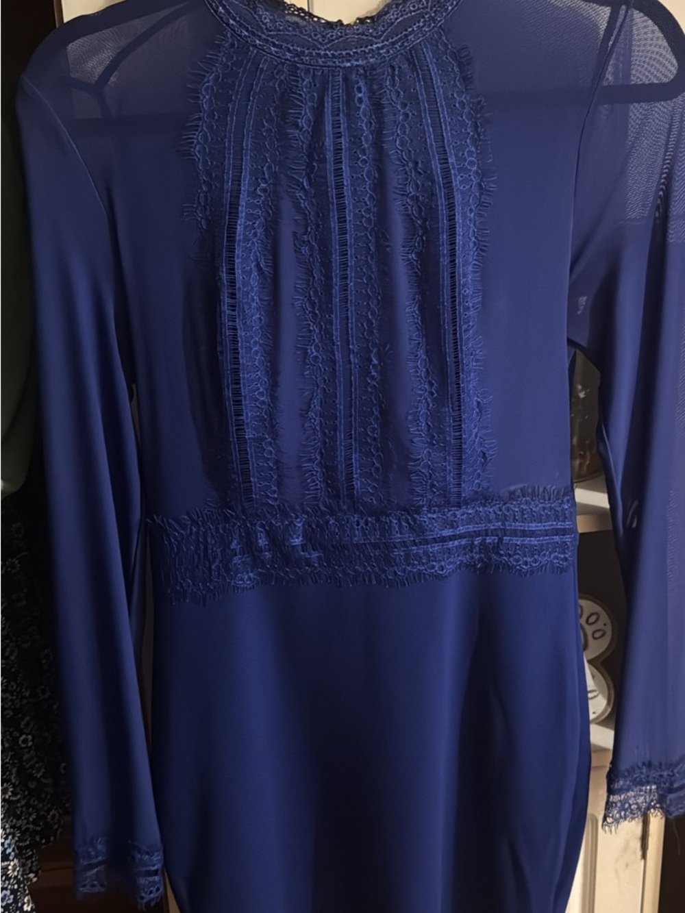 Windsor Royal Blue Lace-Detail Long Sleeve Dress